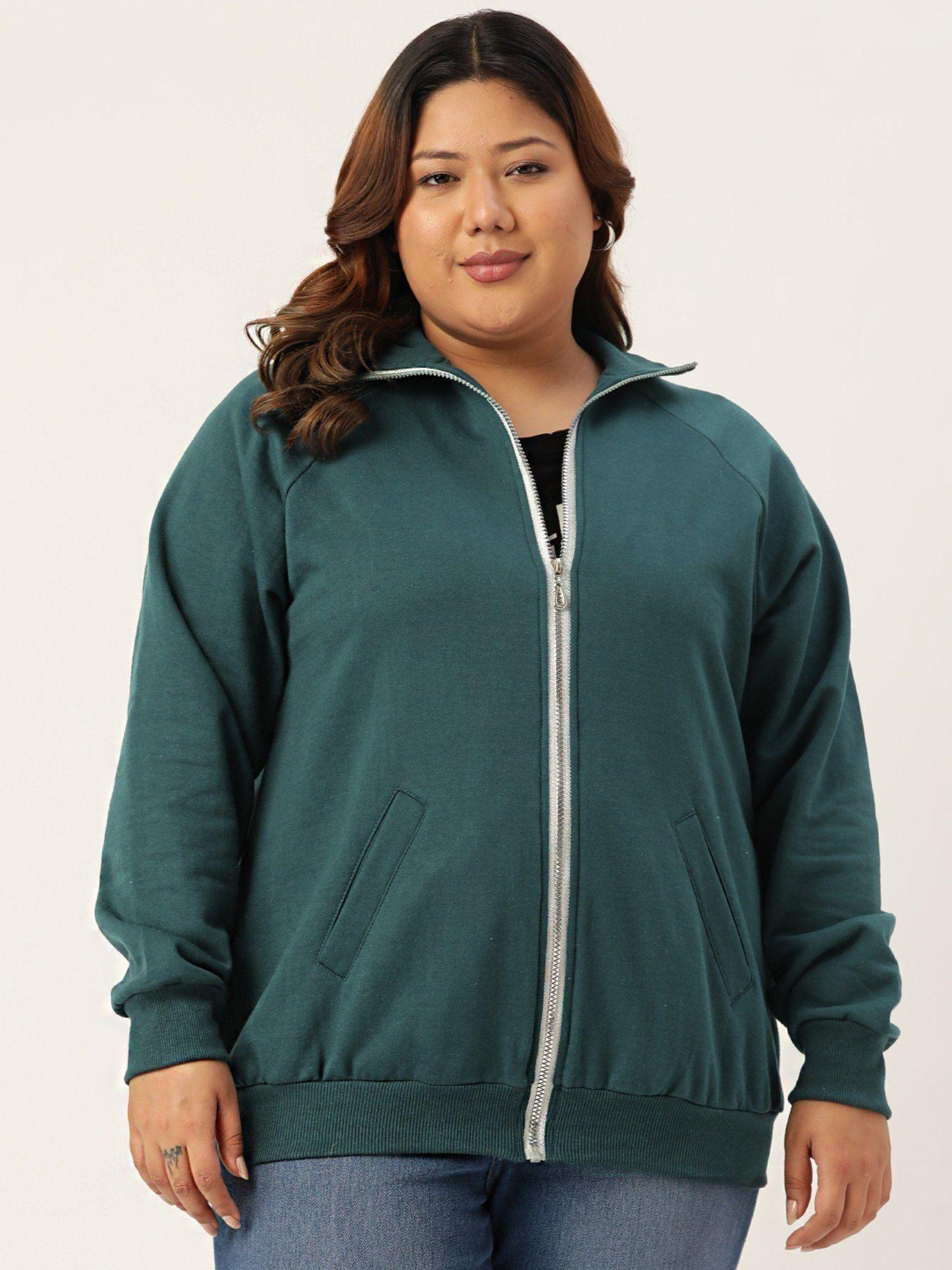 plus size womens teal solid color longline sporty winter jacket