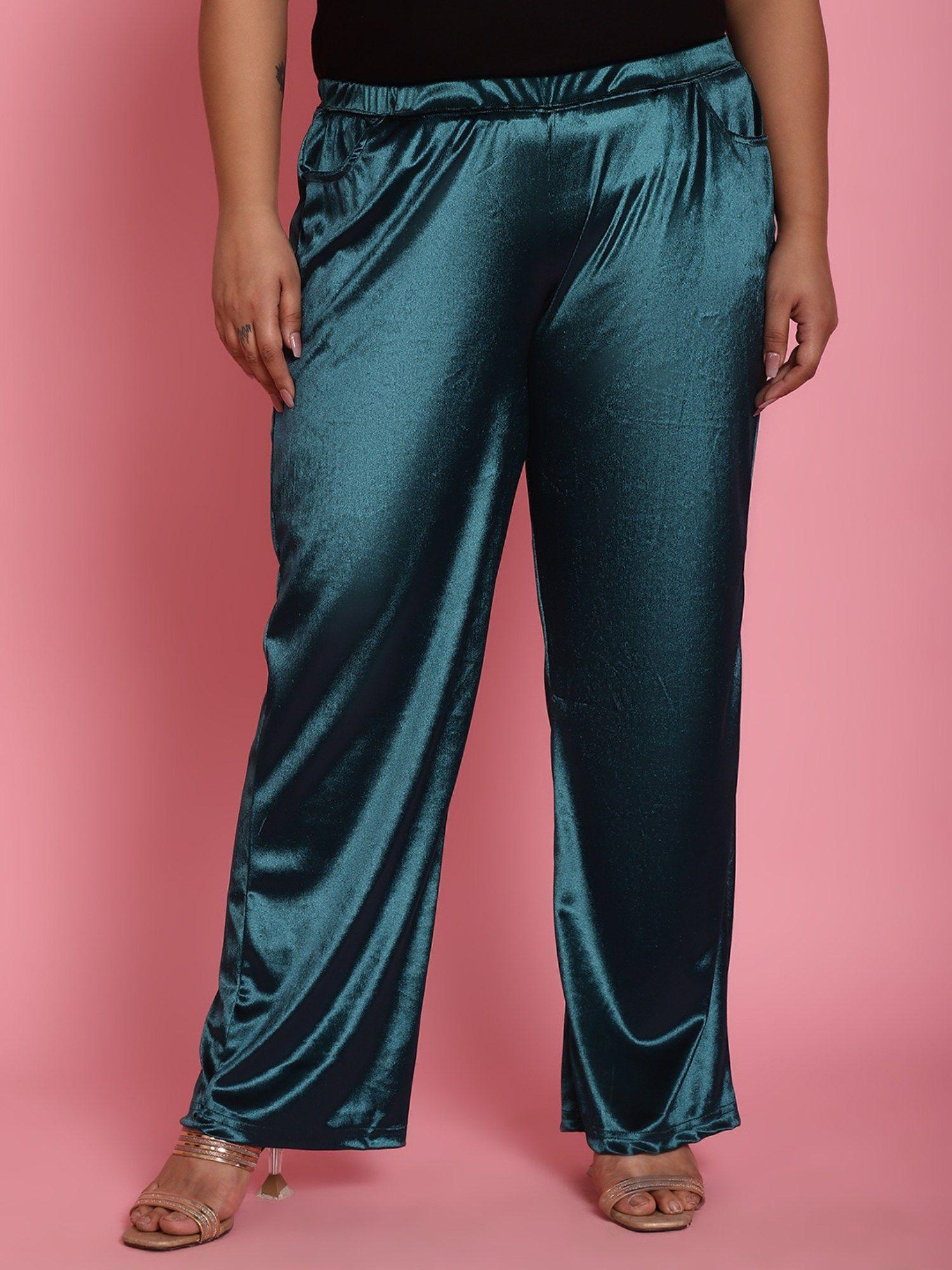 plus size womens teal solid color party wear trousers