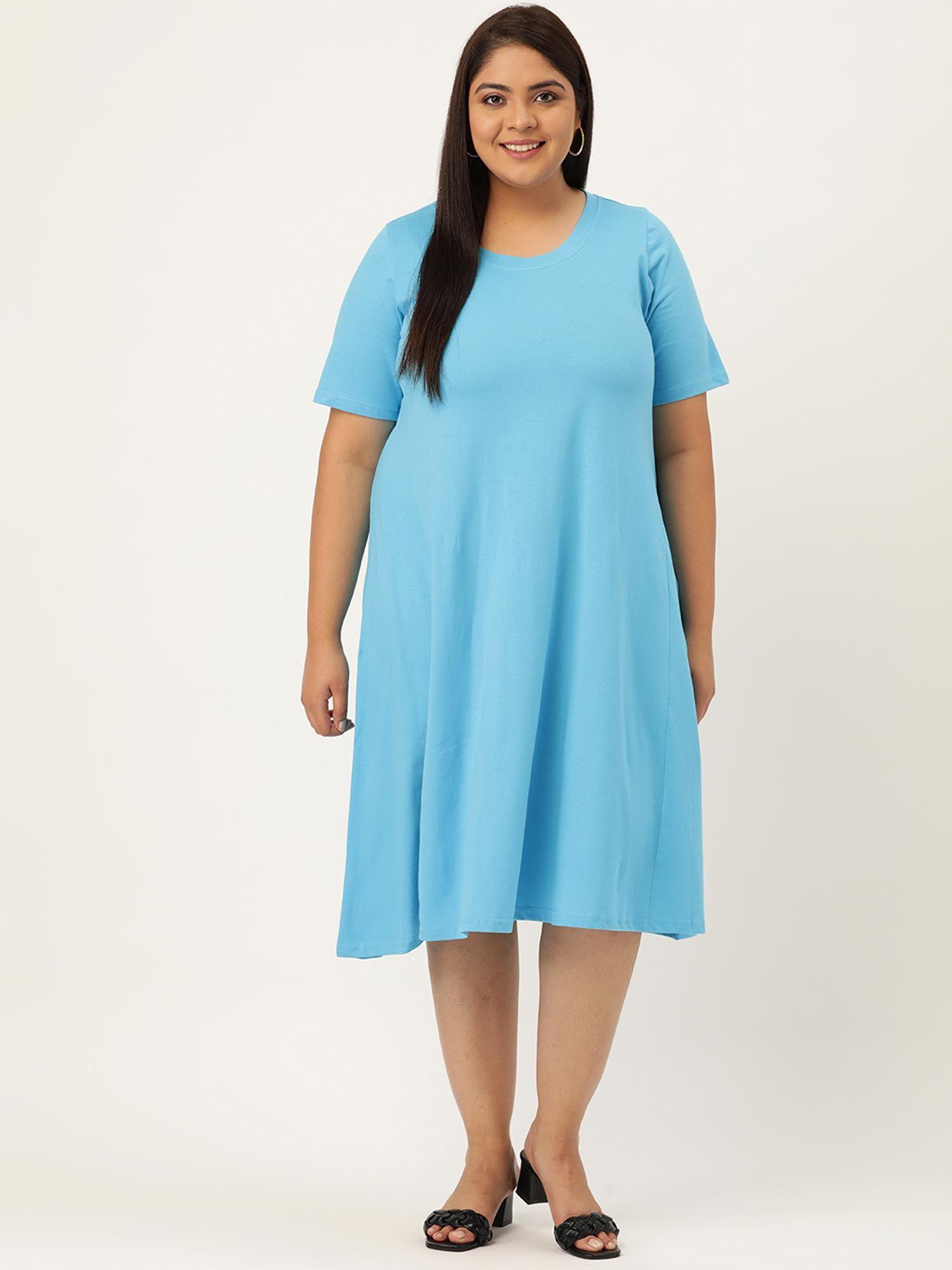 plus size womens turquoise solid color a-line dress