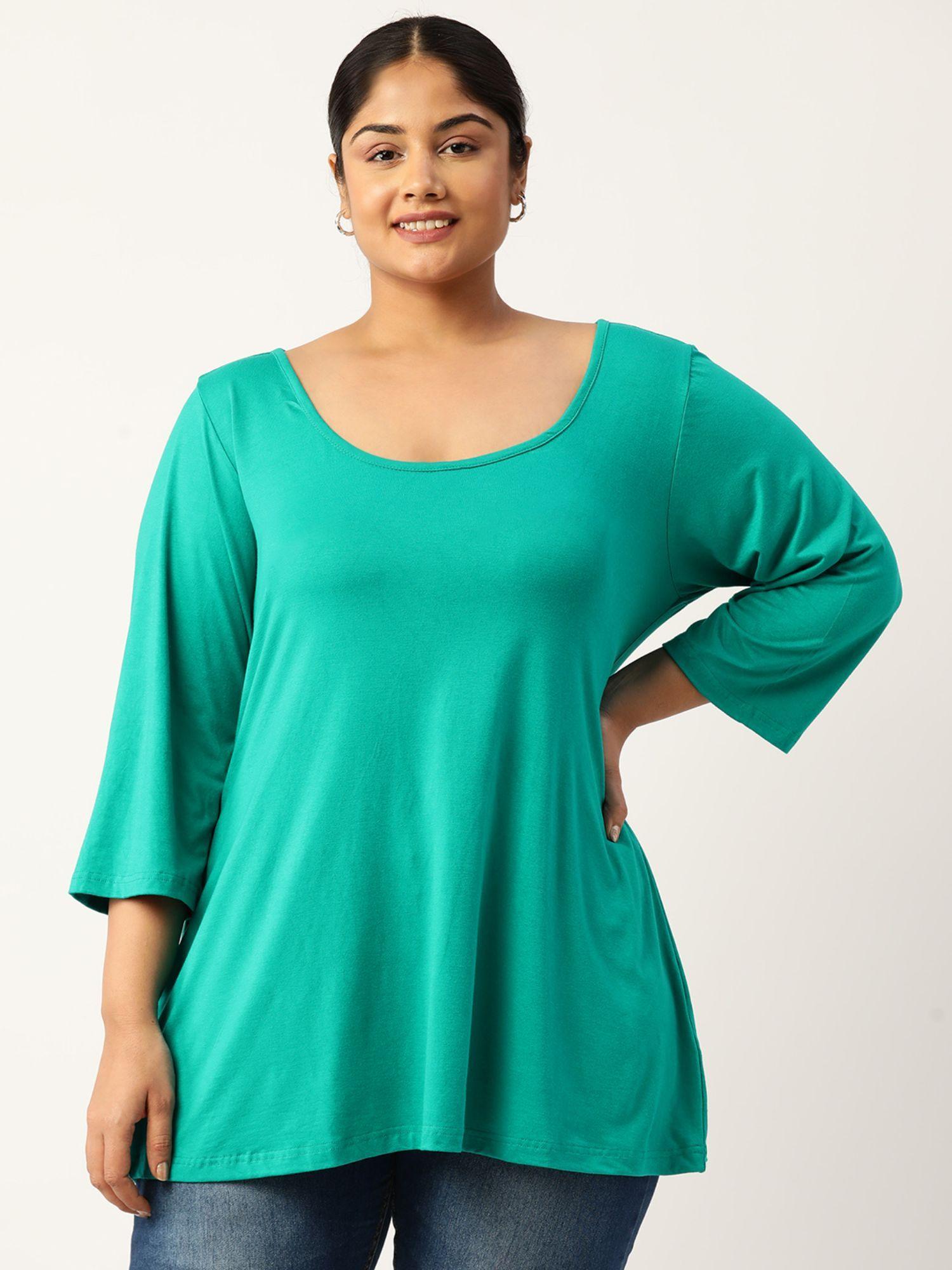 plus size womens turquoise solid color knitted top with tie ups detail