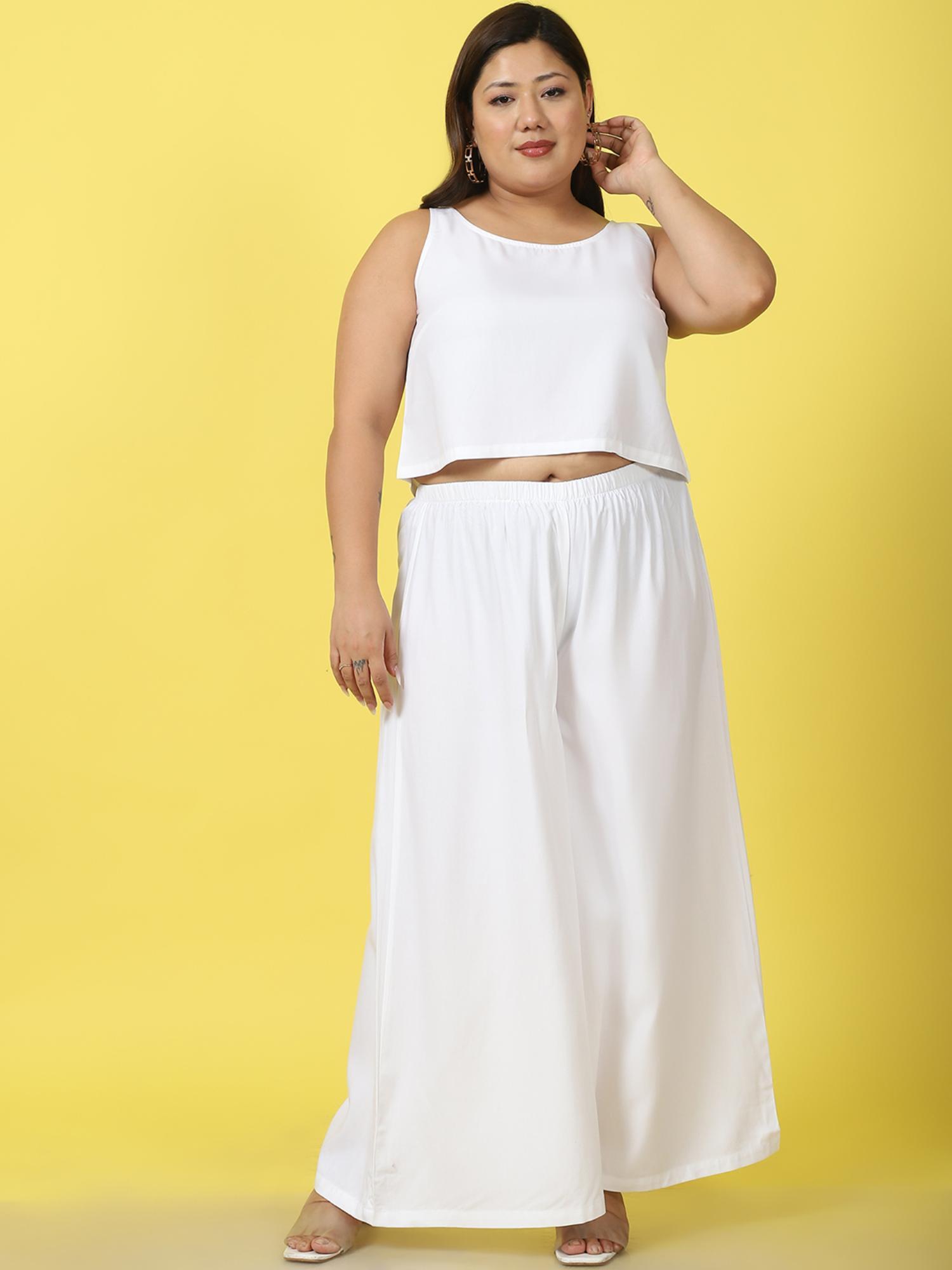 plus size womens white solid color co-ord (set of 2)