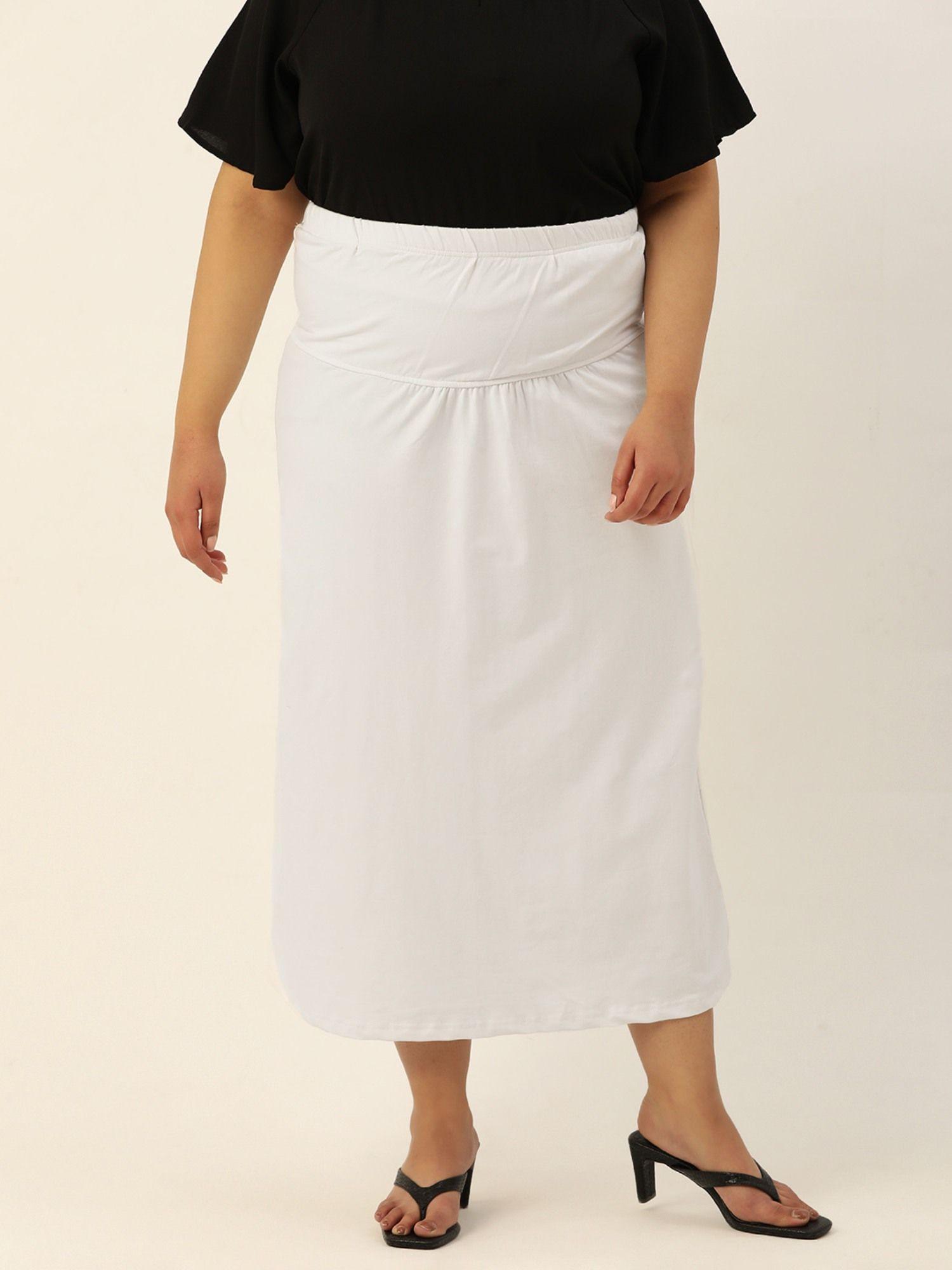 plus size womens white solid color elastic waist midi skirt