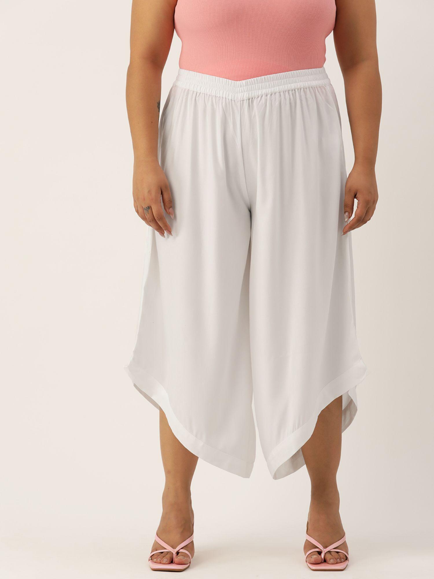 plus size womens white solid color high-rise relaxed culottes
