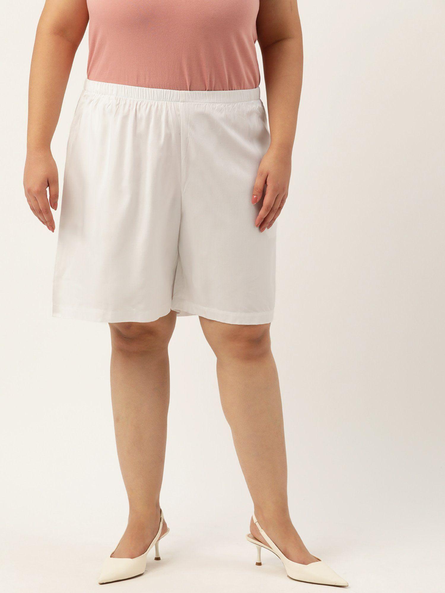 plus size womens white solid color high rise shorts