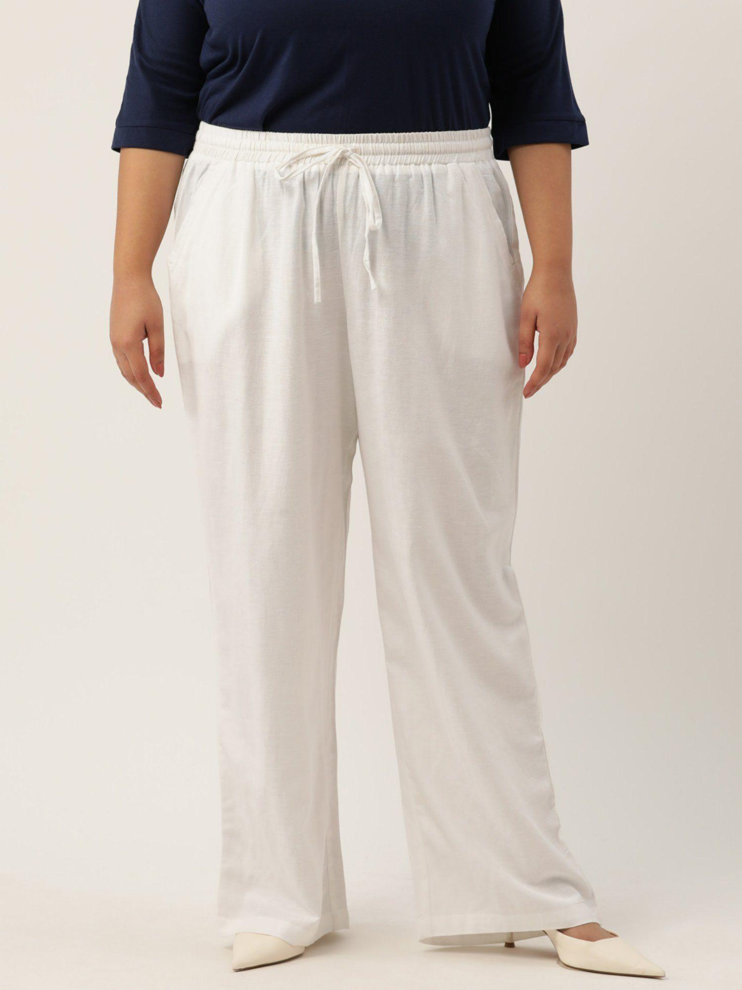 plus size womens white solid color linen trousers