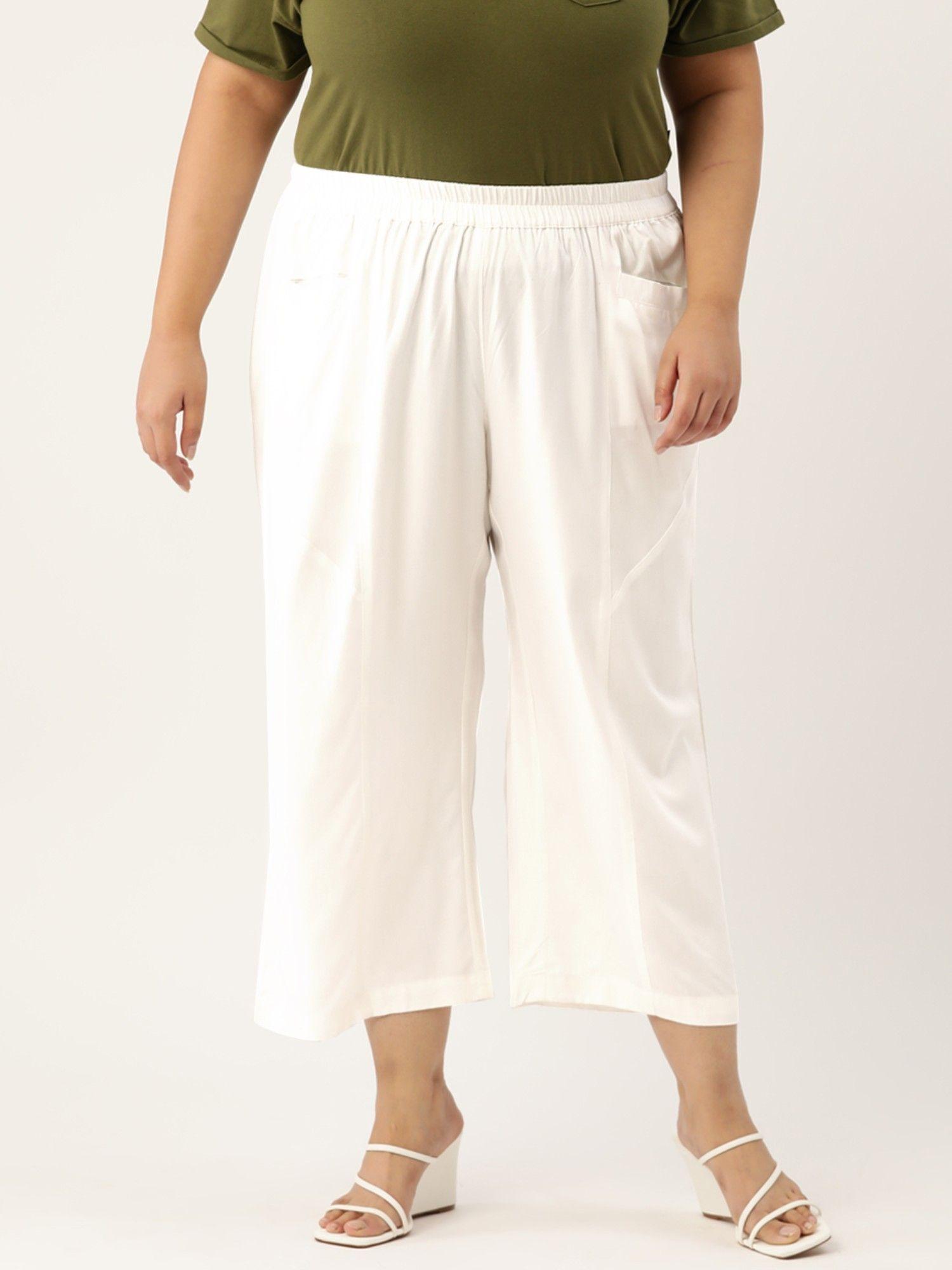 plus size womens white solid color woven trouser