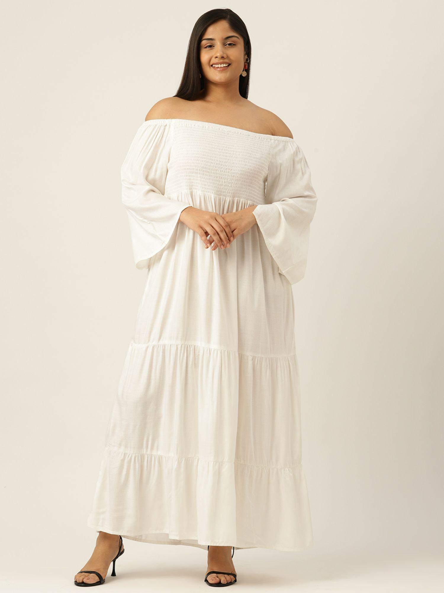 plus size womens white solid off-shoulder maxi dress