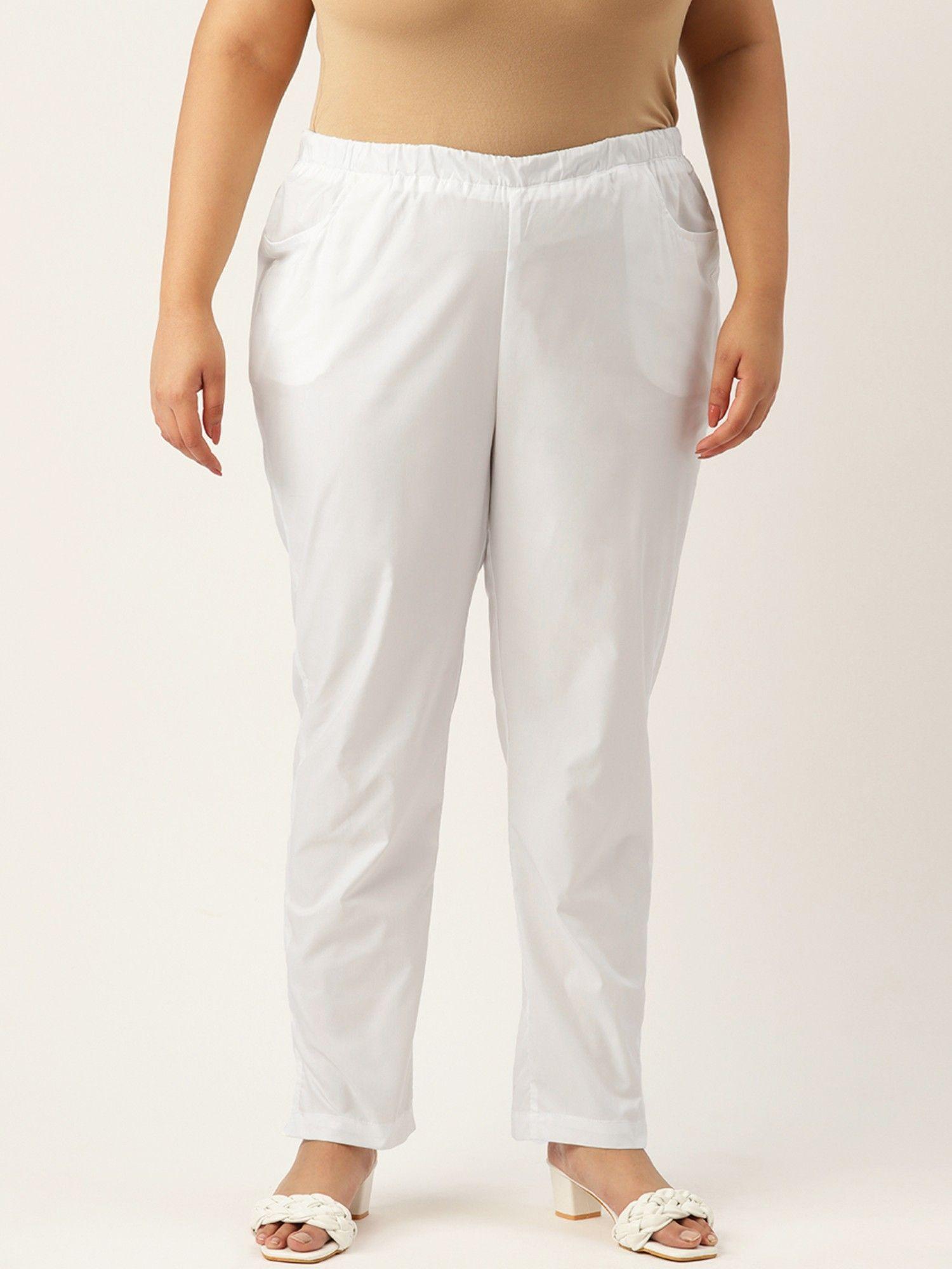 plus size womens white solid relaxed high rise trouser