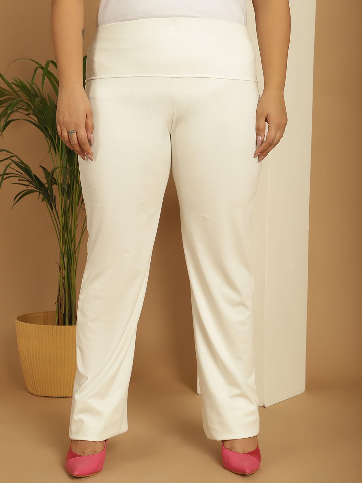 plus size womens white solid tummy tucker trouser