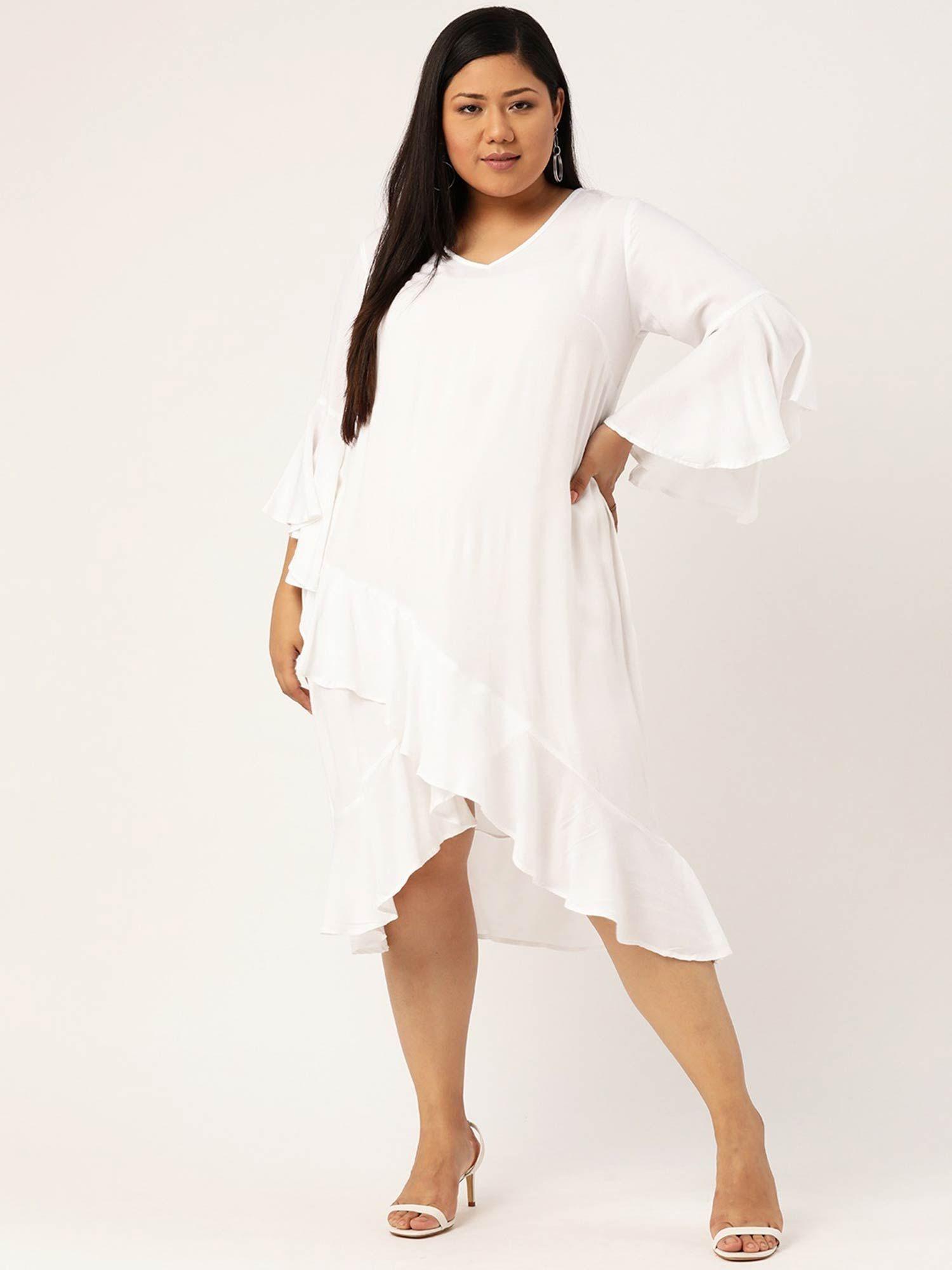 plus size womens white solid wrap a-line dress