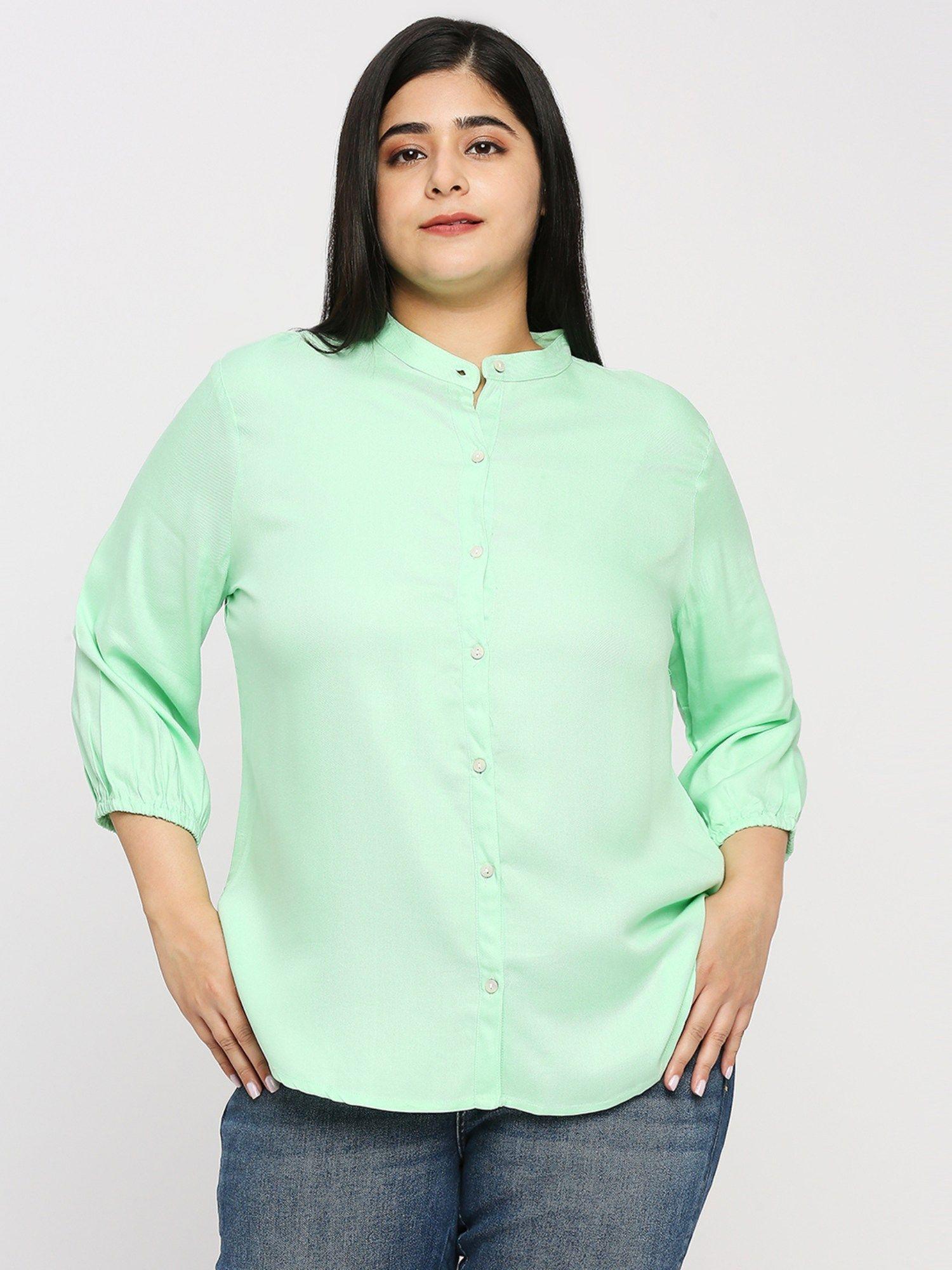 plus women solid green viscose rayon formal shirt