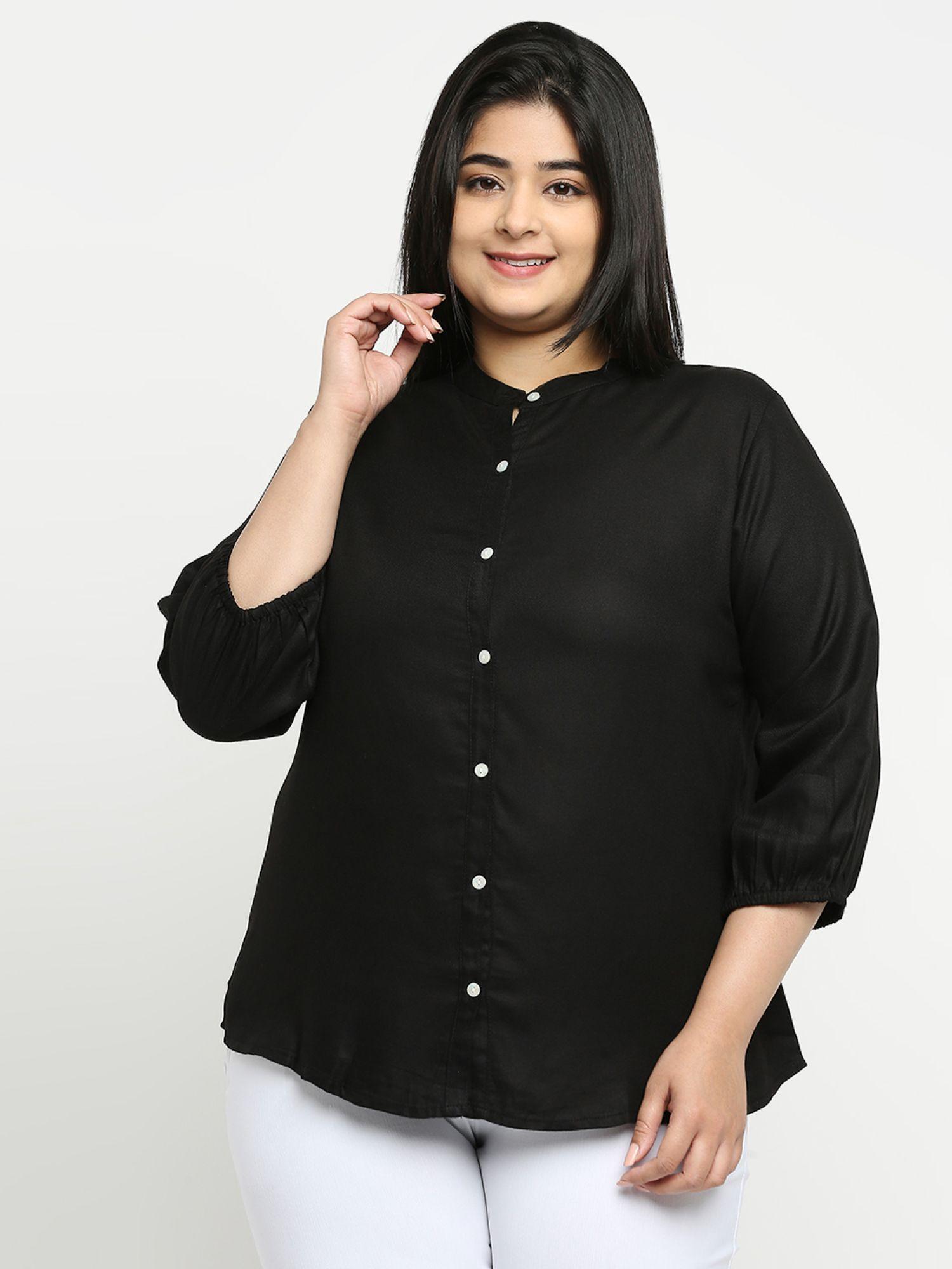 plus women solid white viscose rayon formal shirt