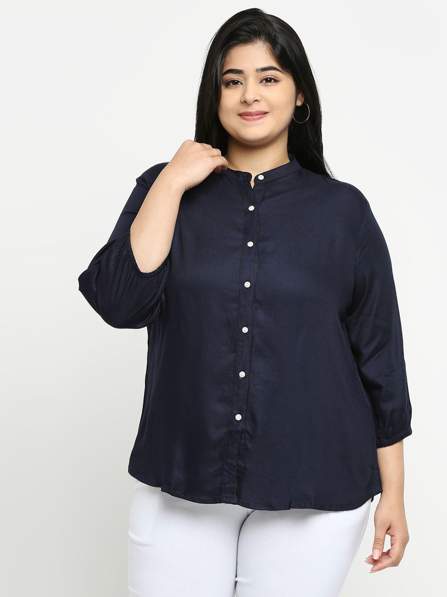 plus women solid white viscose rayon formal shirt