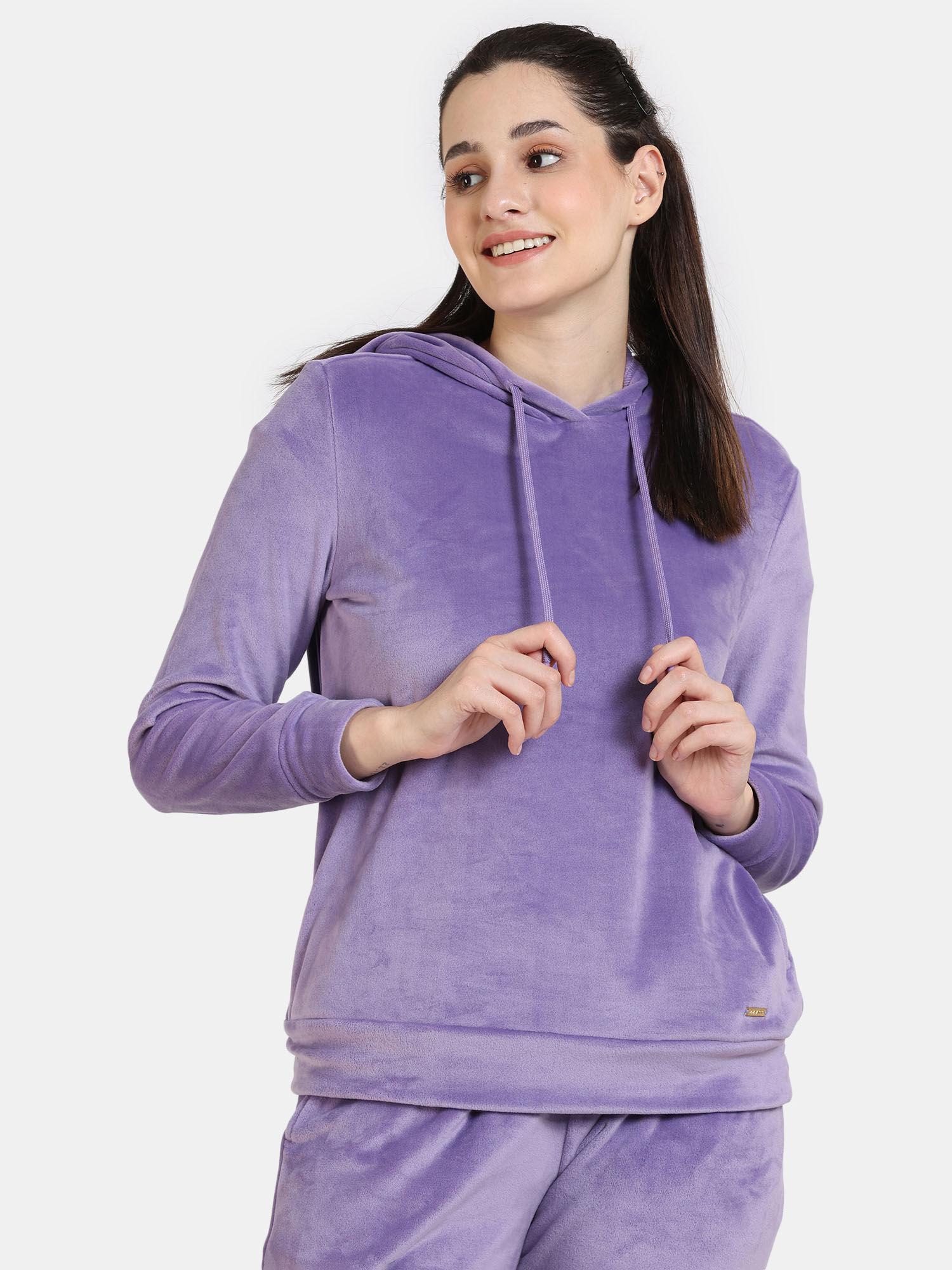plush velour knit poly hoodie - chalk lavender