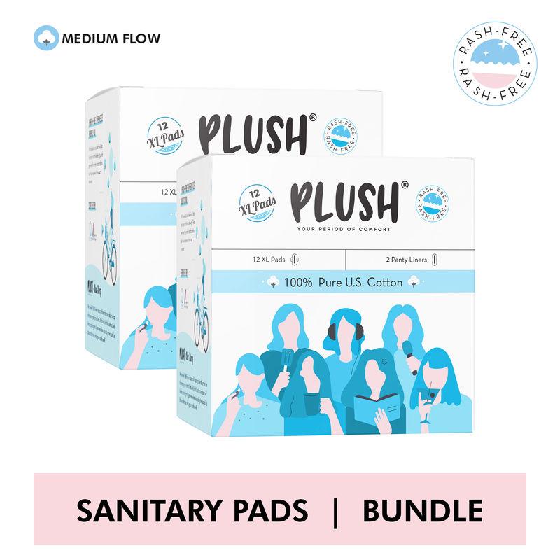plush 100% pure us cotton ultra thin rash free natural sanitary pads - pack of 2