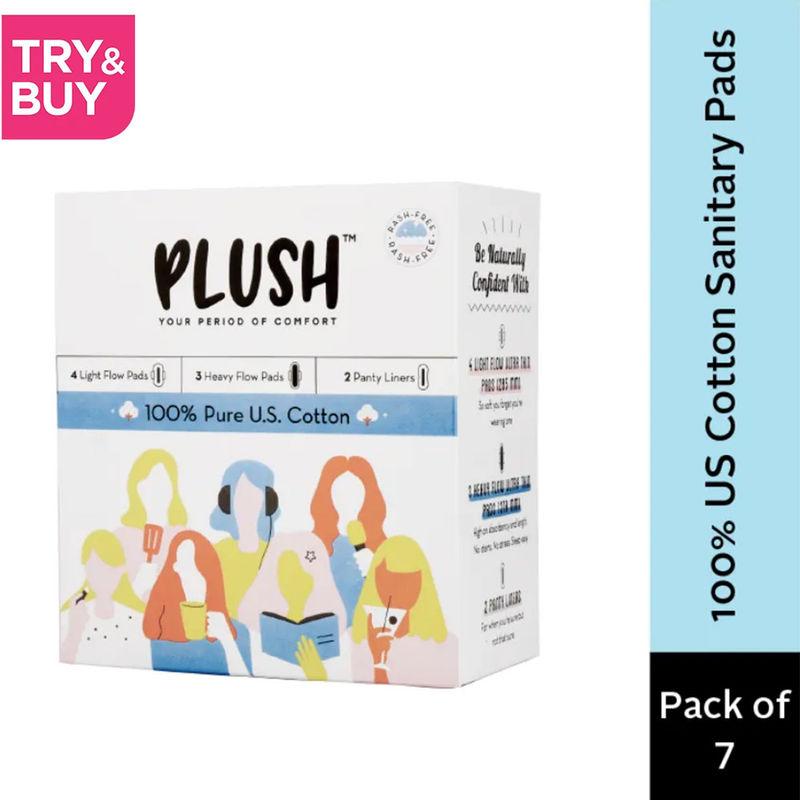 plush 100% pure us cotton ultra thin sanitary pads - pack of 7