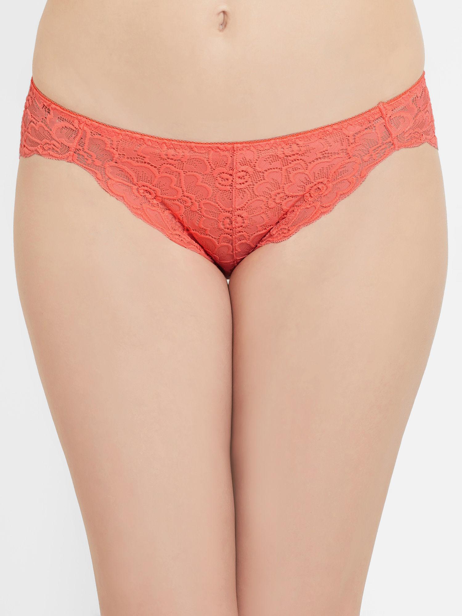 plush desire low waist lacy bikini panty - coral