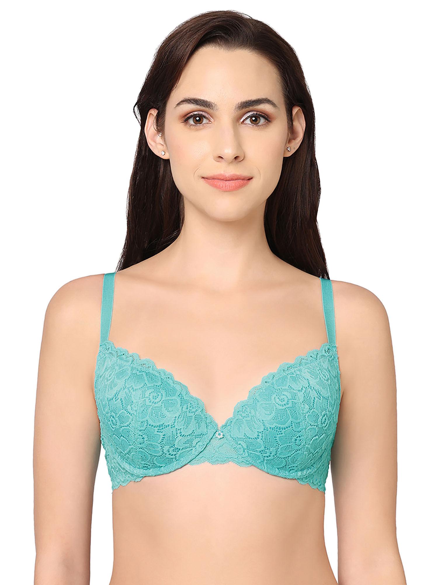 plush desire padded wired low coverage 3/4th cup fashion bra blue