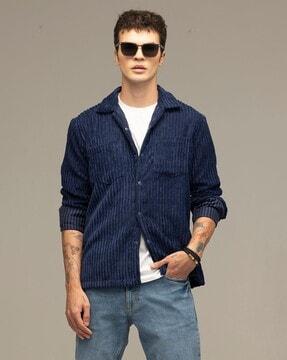 plush ribbed regular fit shirt with patch pockets