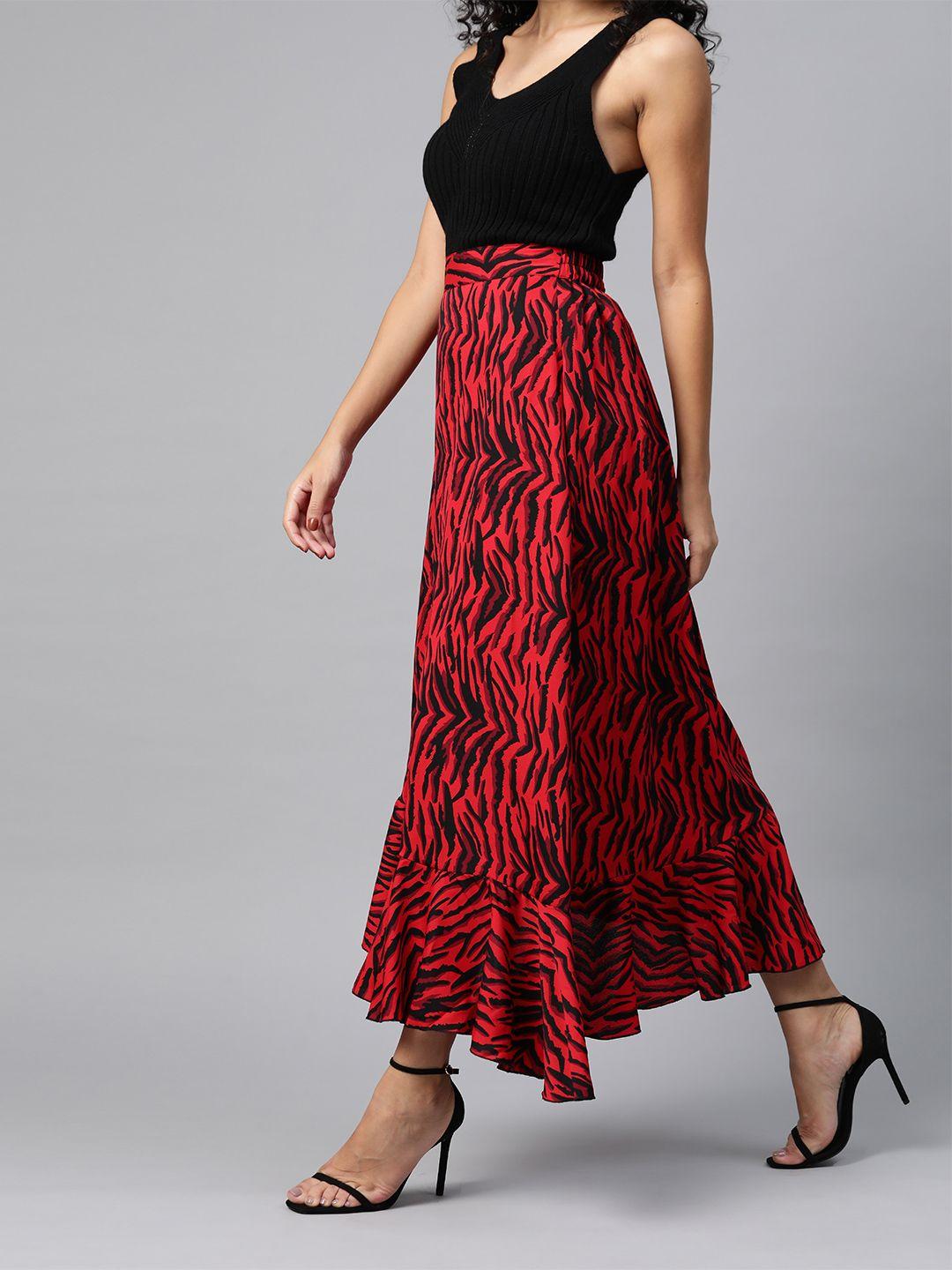 pluss gorgeous red and black animal printed a-line maxi skirt
