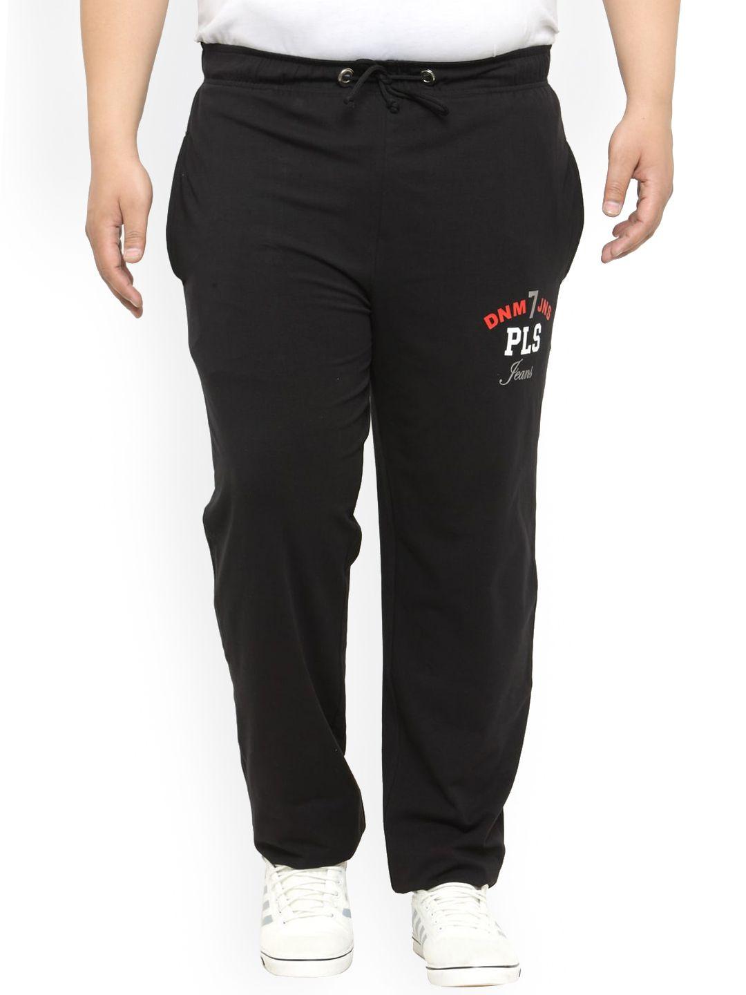 pluss men black solid staight-fit track pants