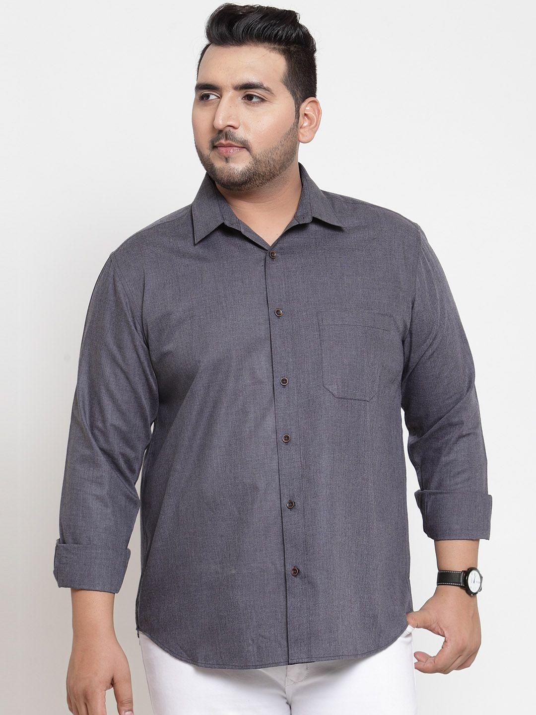 pluss men grey regular fit self design casual shirt
