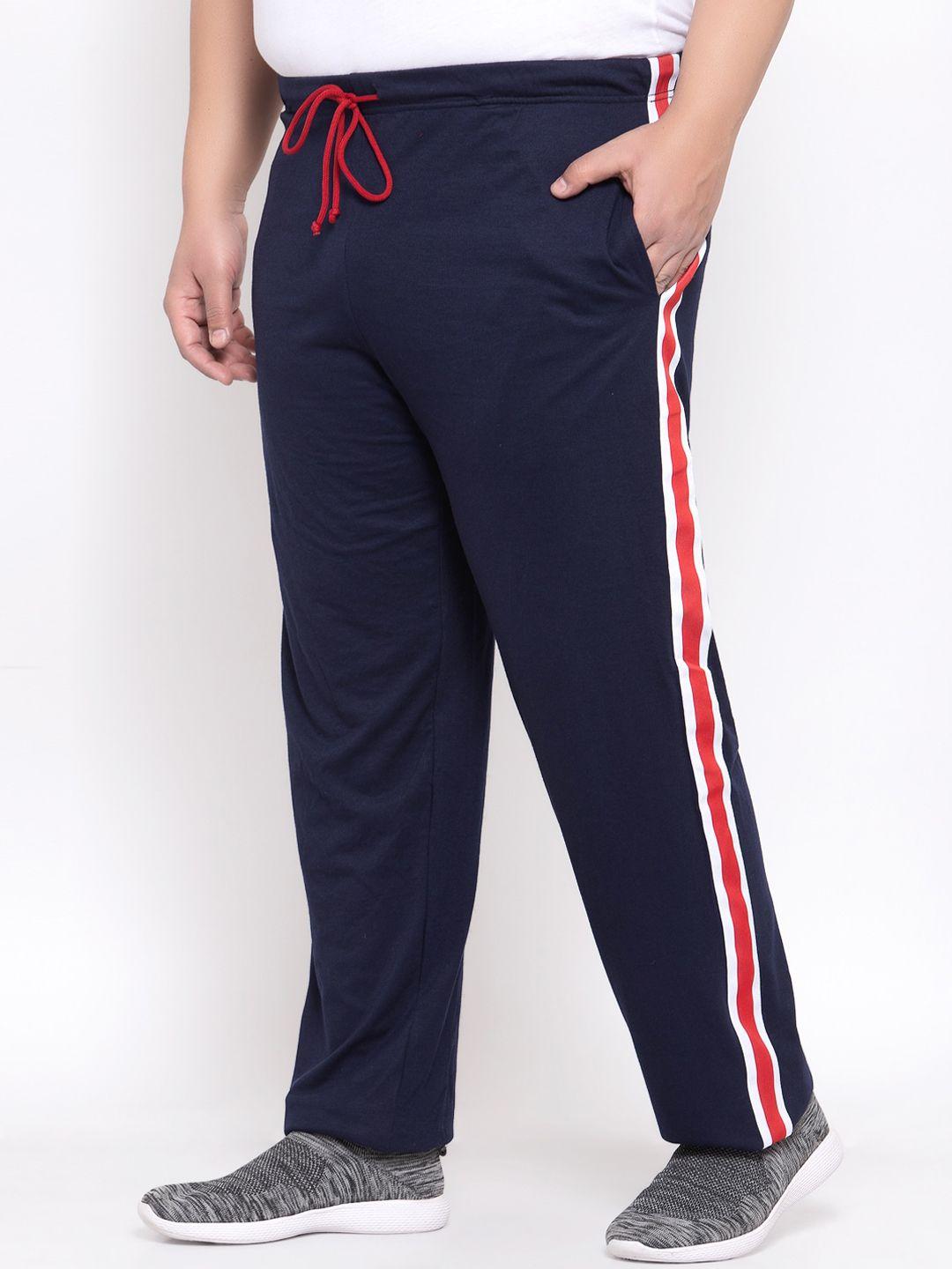 pluss men navy blue & red solid straight-fit track pants