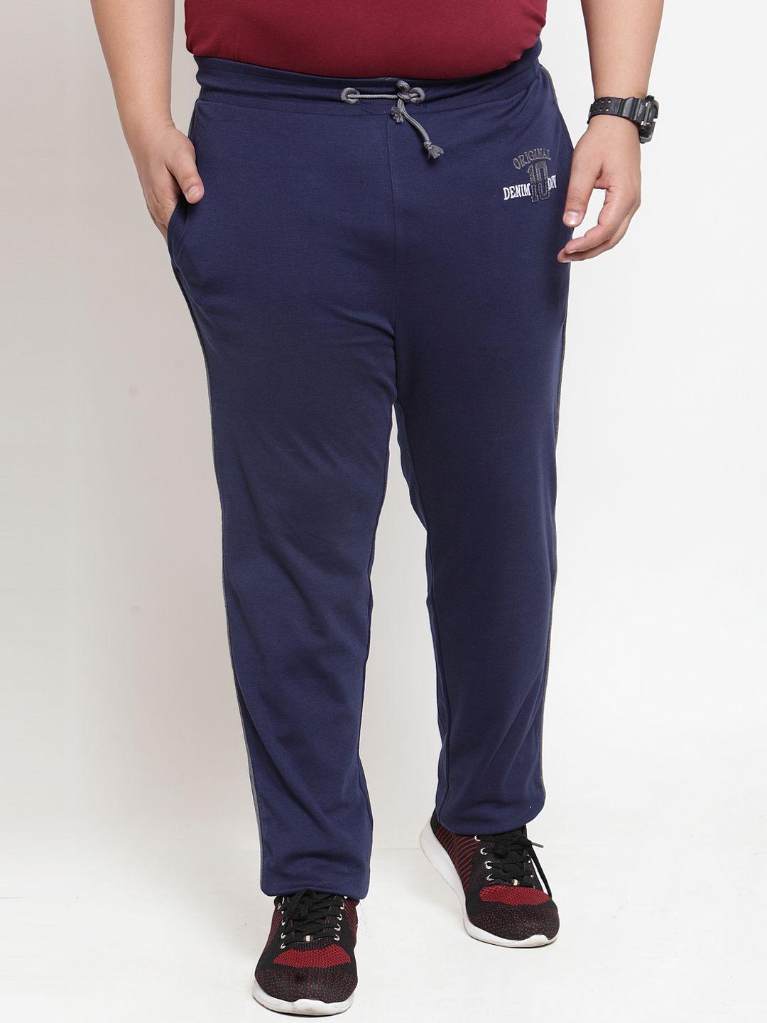 pluss men navy blue solid straight-fit trackpants