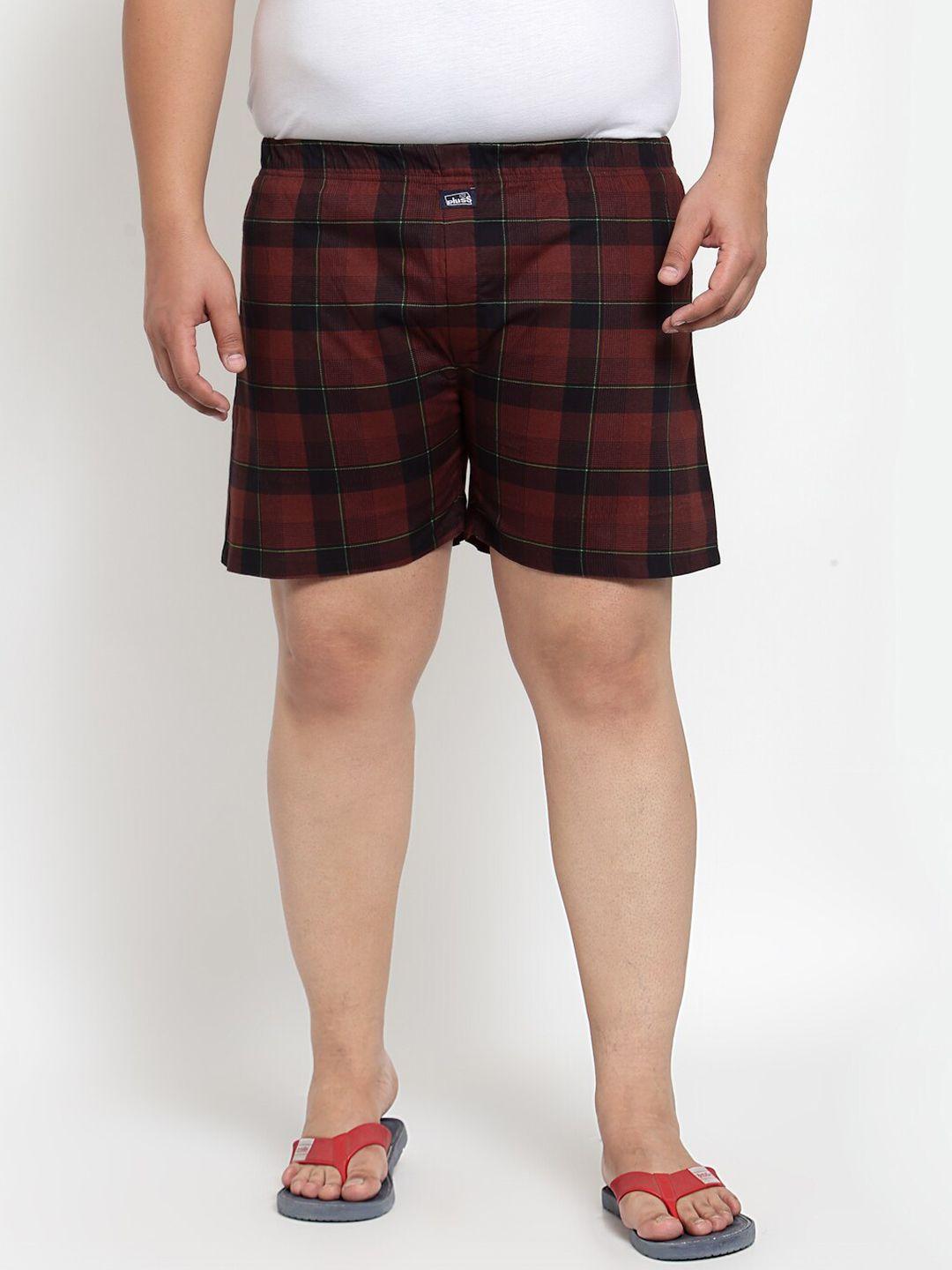 pluss men rust brown & red checked pure cotton boxers