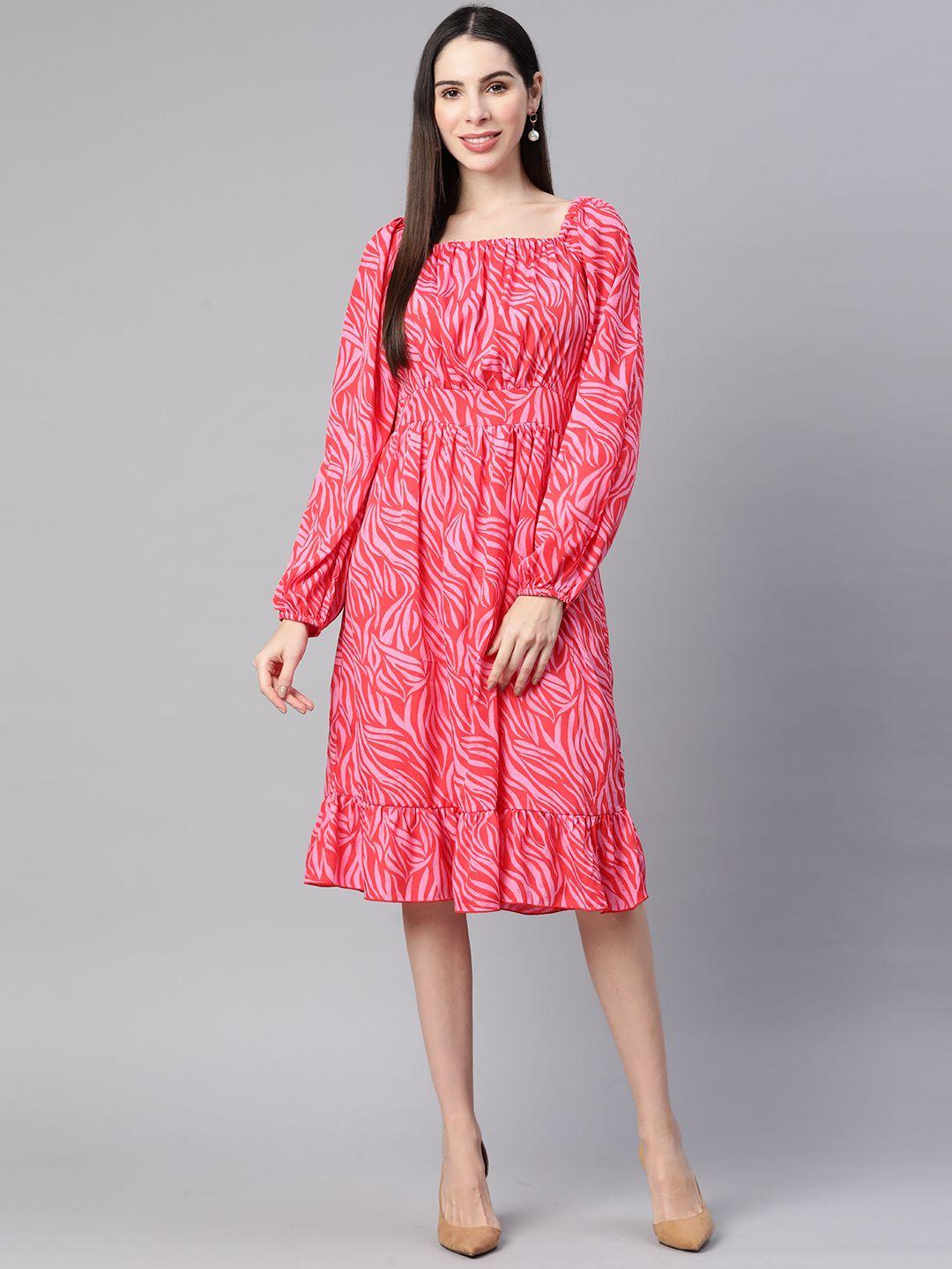 pluss pink printed fit & flare dress