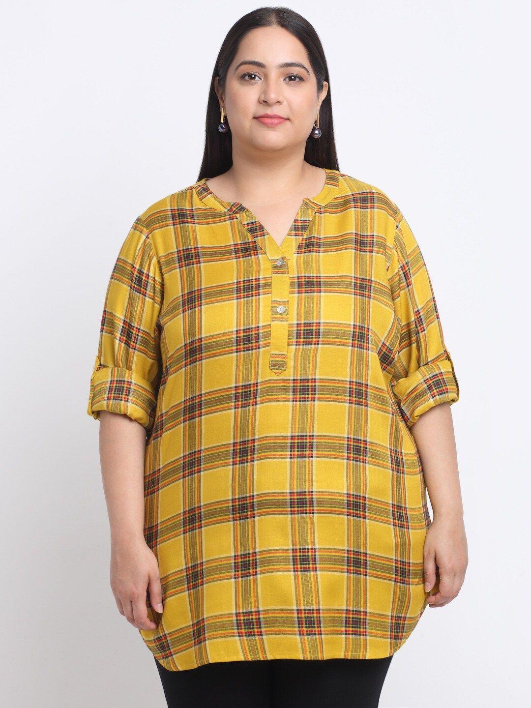 pluss plus size checked roll-up sleeves top
