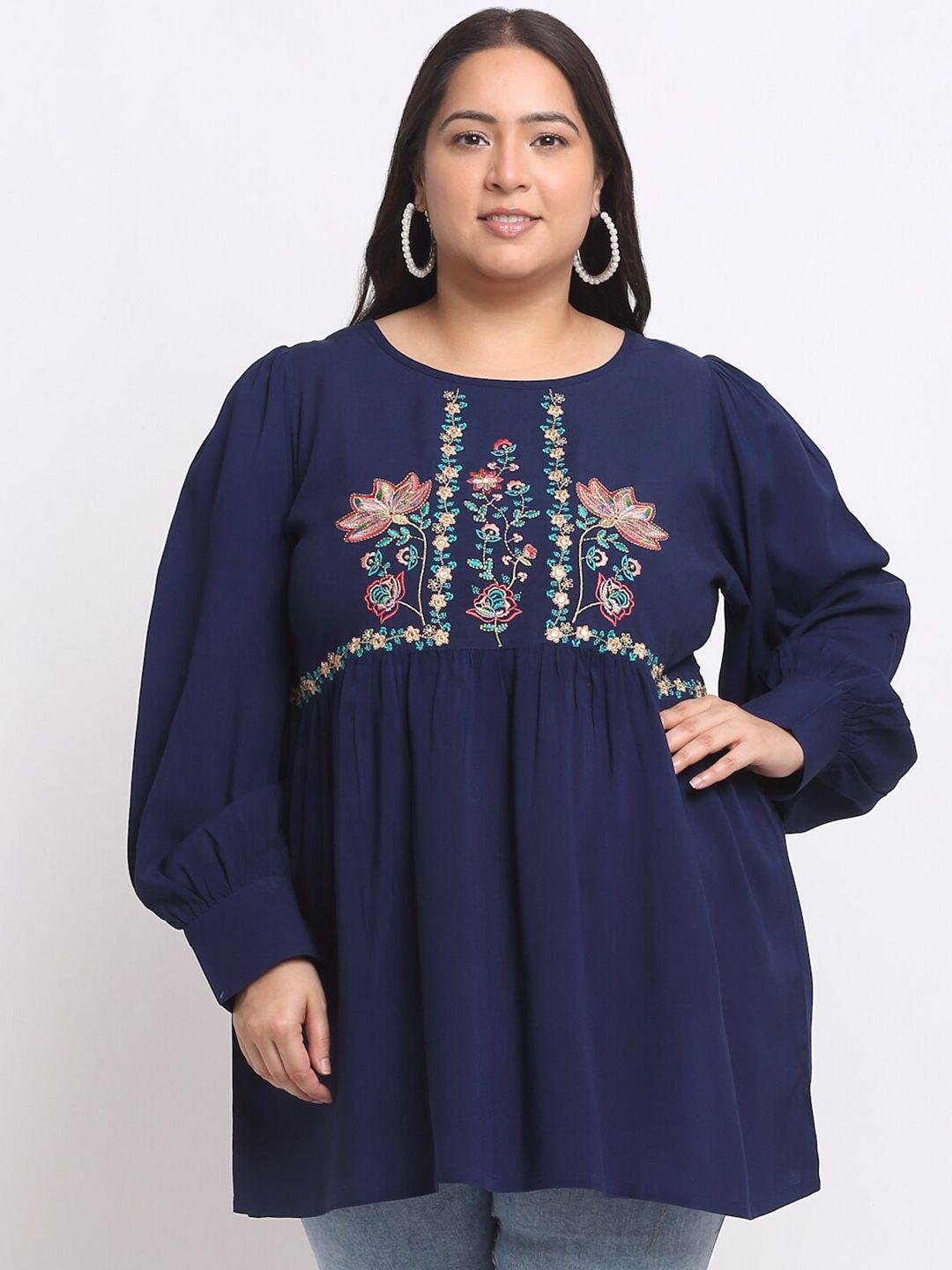 pluss plus size floral embroidered top