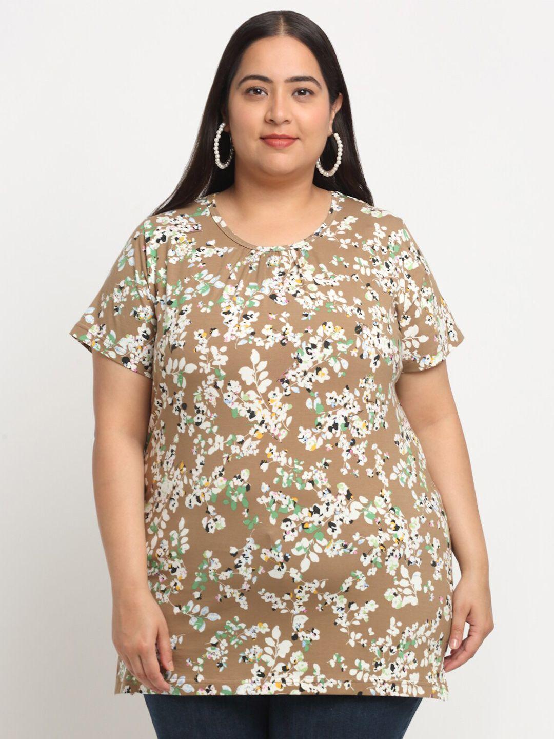 pluss plus size floral printed longline cotton t-shirt