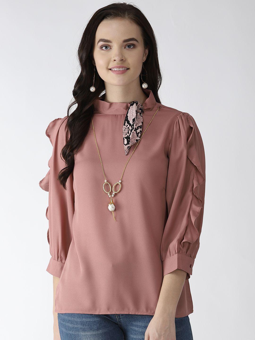 pluss rose frill detail top with mini scarf