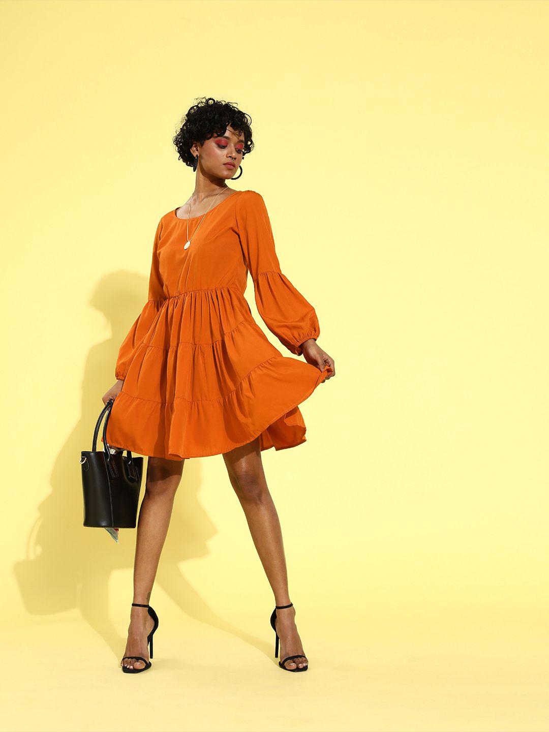 pluss women attractive orange solid sweetheart neck dress