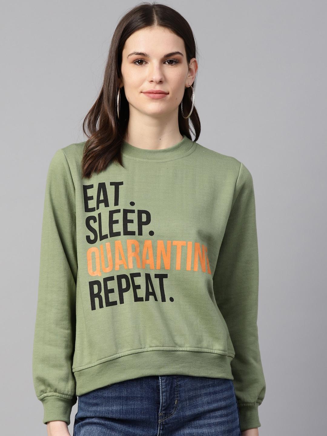 pluss women green & black printed sweatshirt