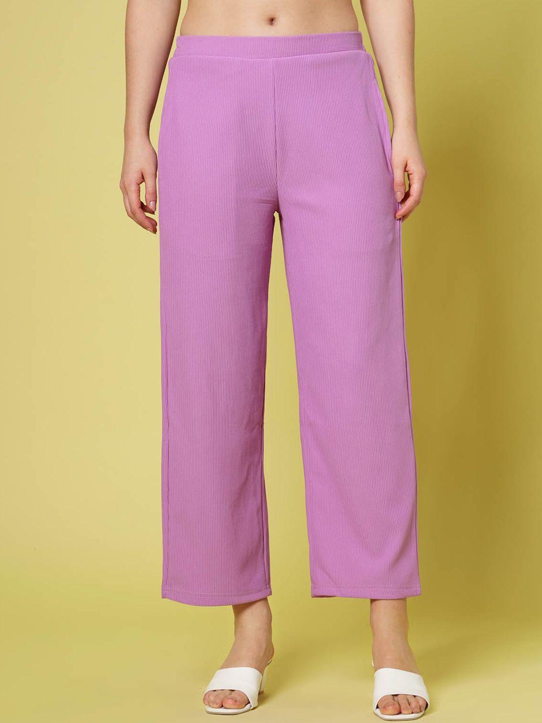 pluss women lavender solid parallel trousers