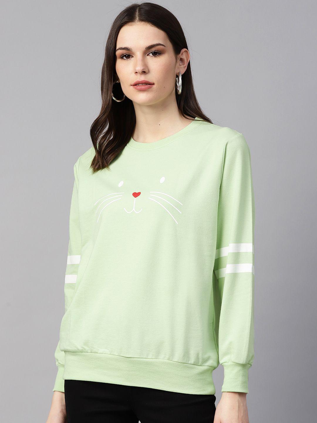pluss women lime green & white printed sweatshirt