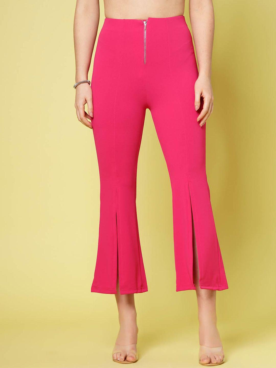 pluss women pink solid bootcut trousers