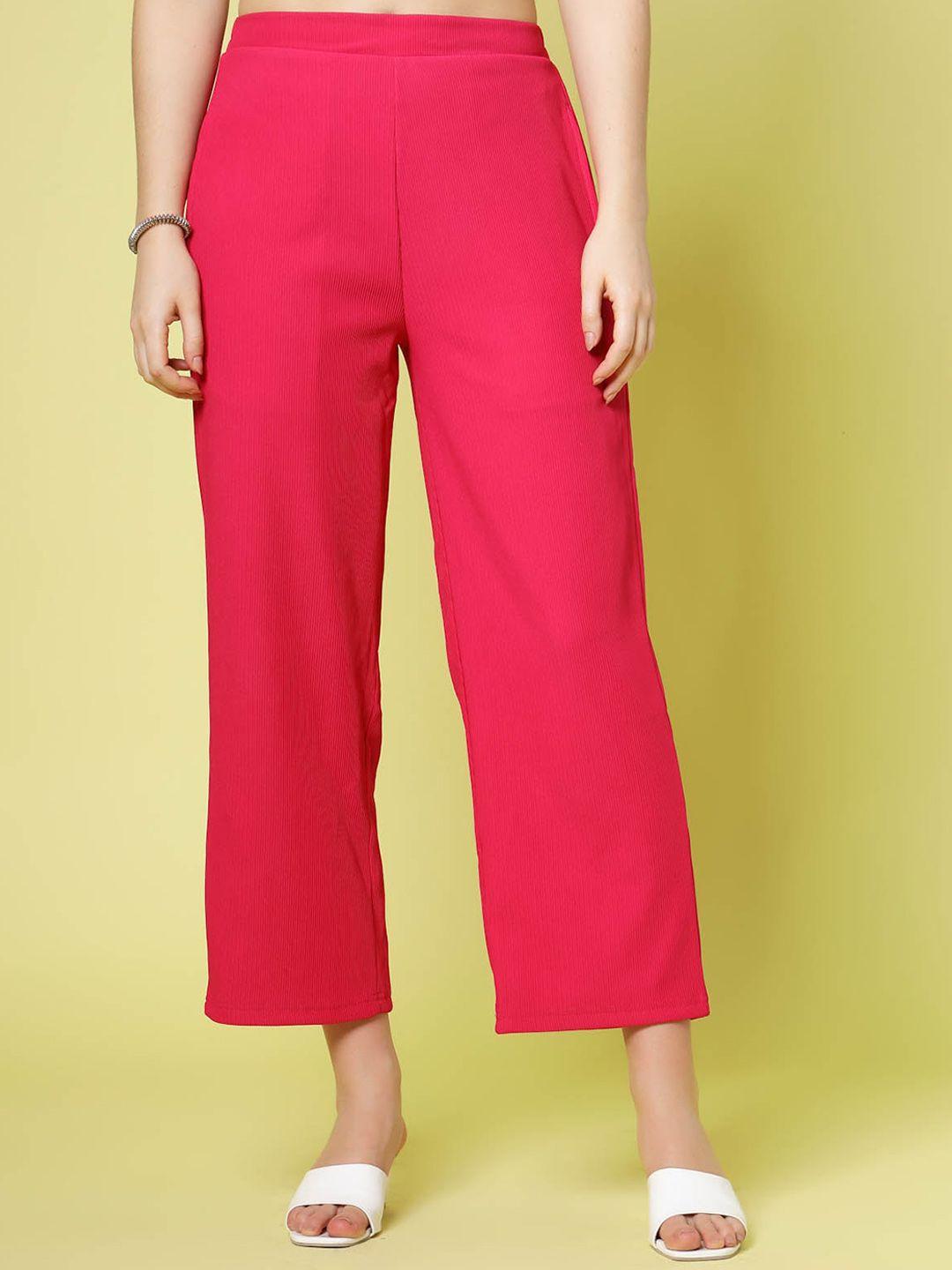 pluss women pink solid parallel trousers