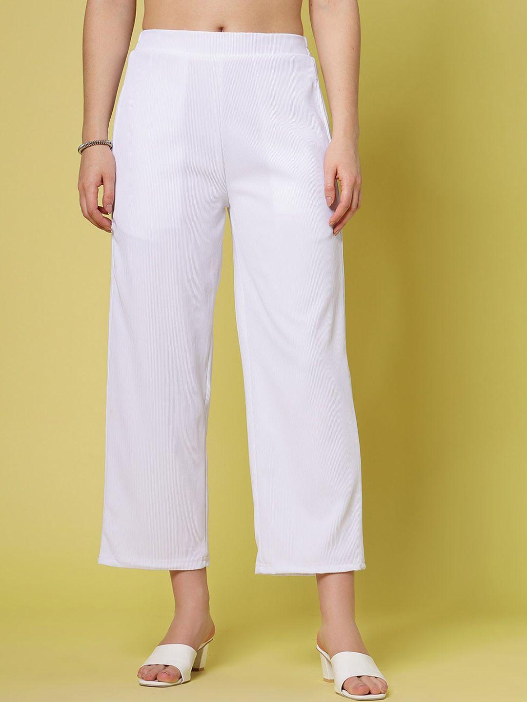 pluss women white solid parallel trousers