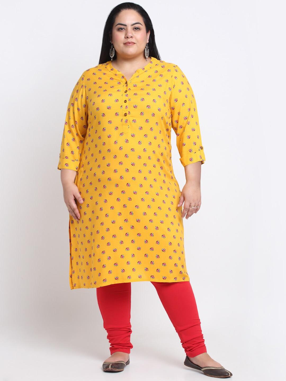 pluss women yellow ethnic motifs printed kurta