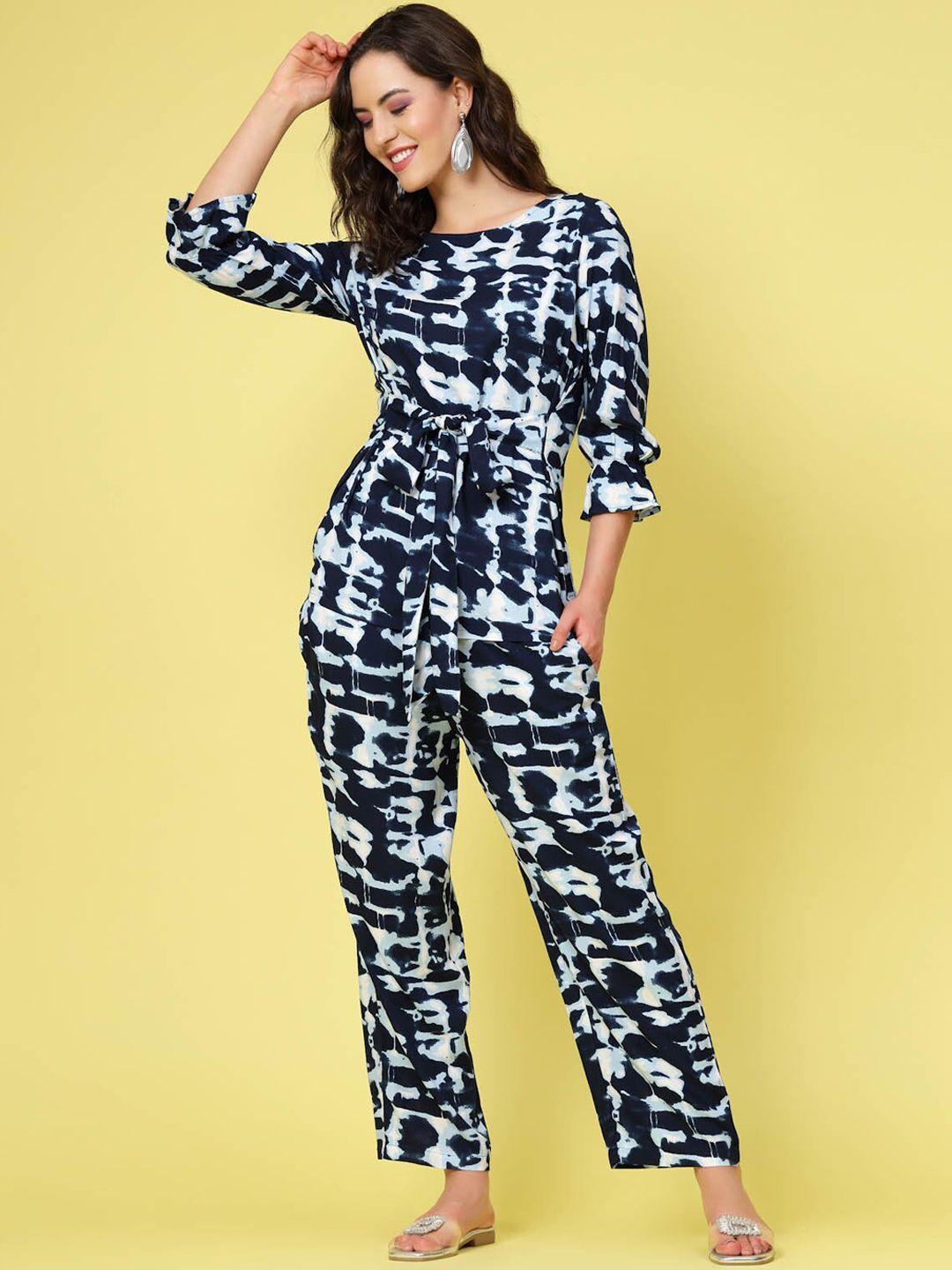 pluss abstract printed boat neck tie up top & trouser