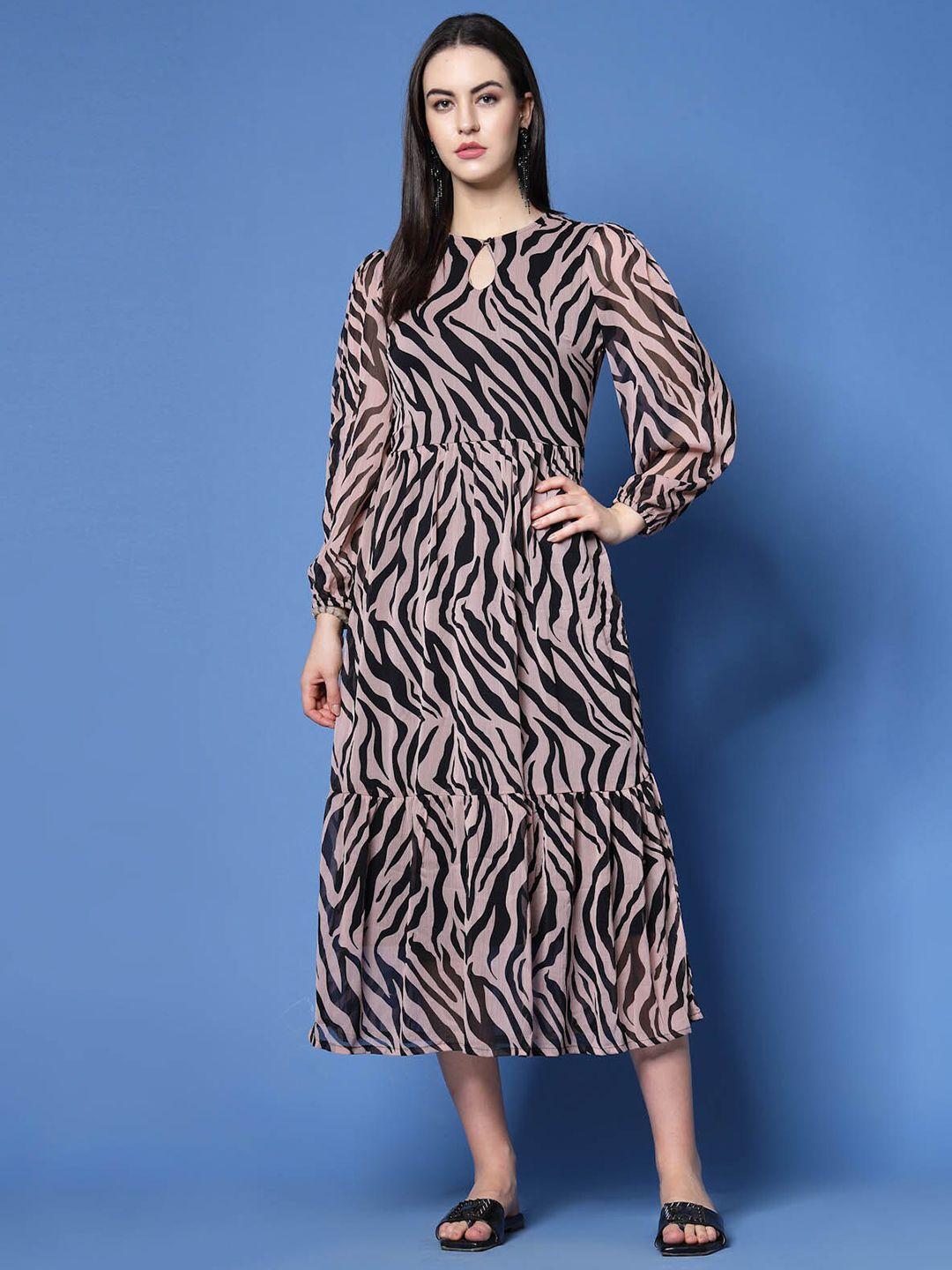 pluss animal print keyhole neck bell sleeve a-line midi dress