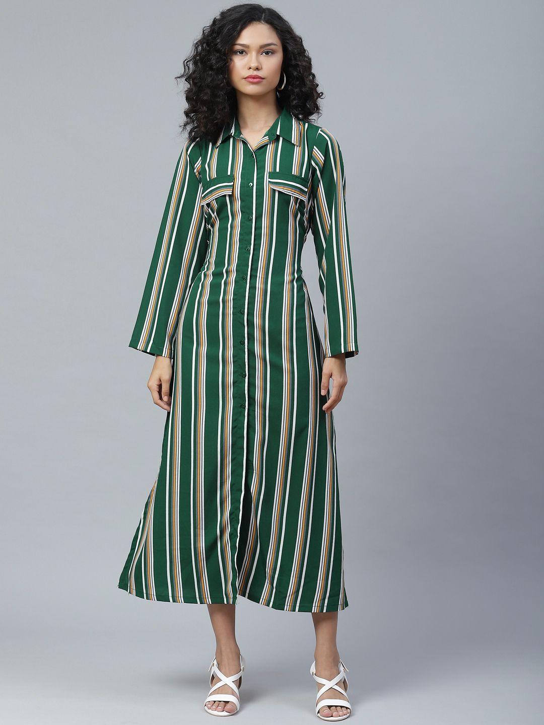 pluss attractive green and white striped midi shirt dress