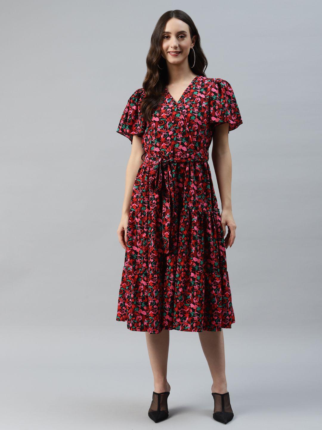 pluss black & red floral print wrap dress