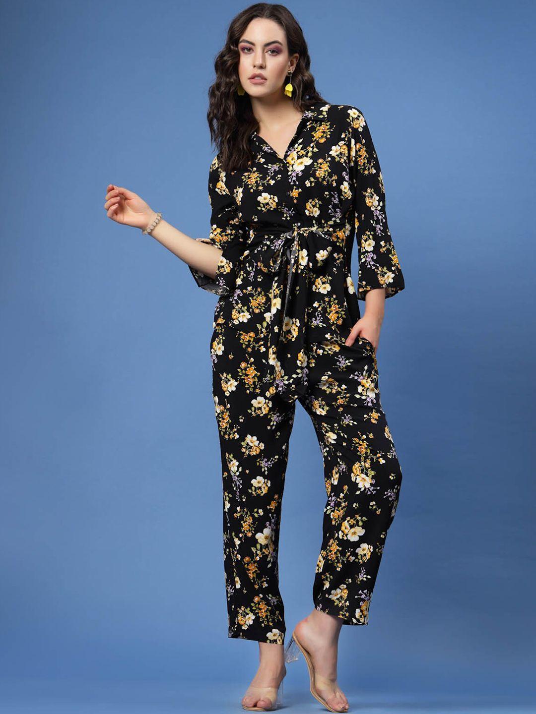 pluss black & yellow floral printed top and trousers