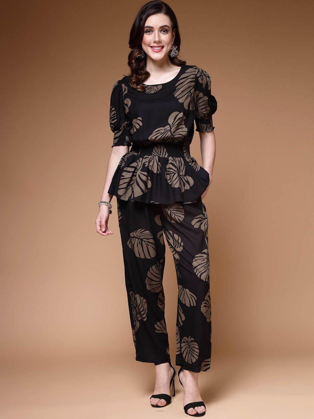 pluss black floral printed top & trouser