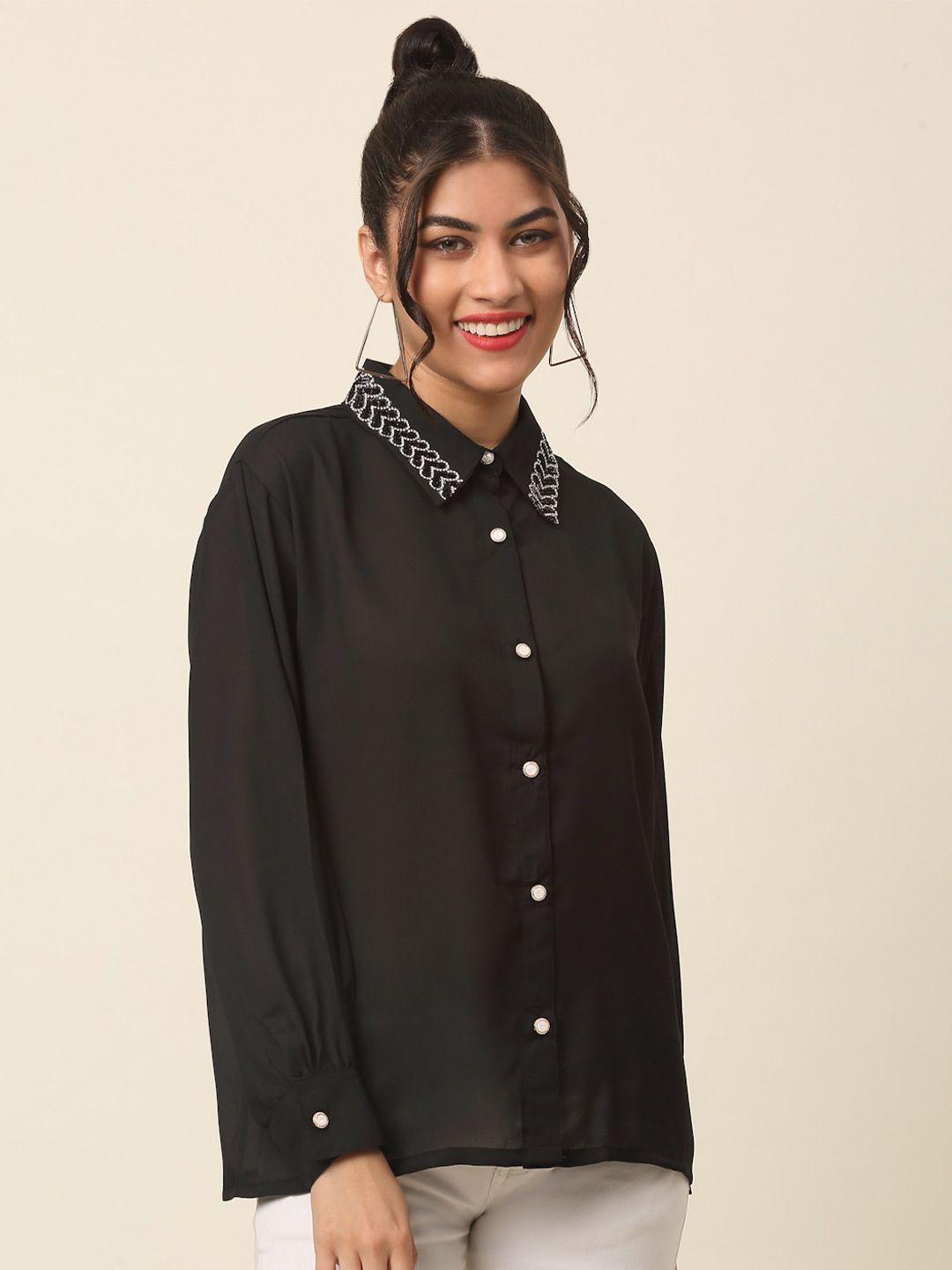 pluss black spread collar casual shirt