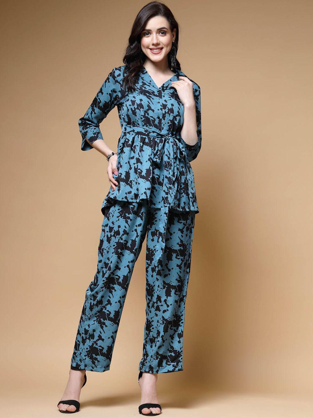 pluss blue & black abstract printed shirt with trousers